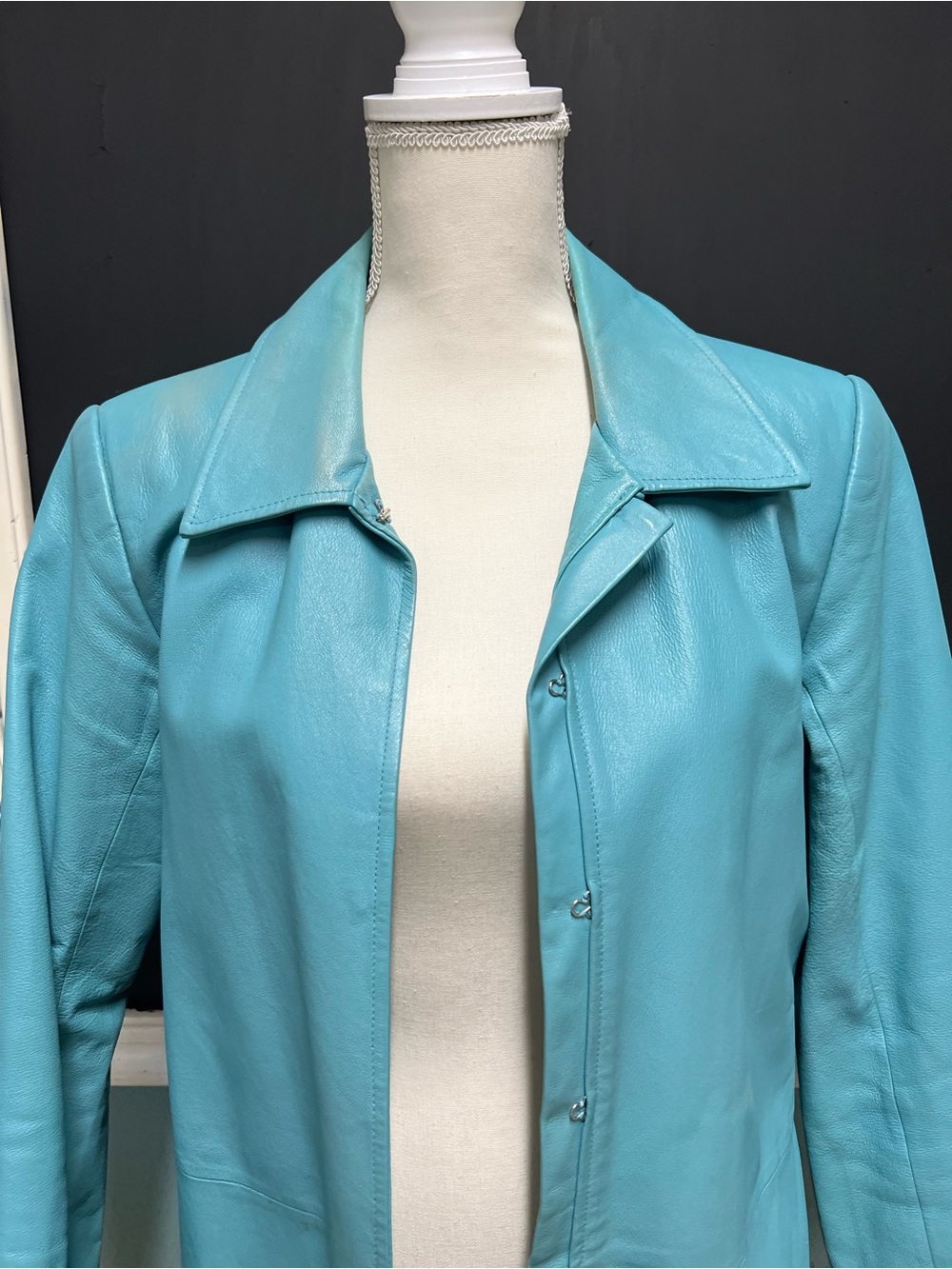 Newport News Y2K Turquoise Long Leather jacket - Picture 2 of 11